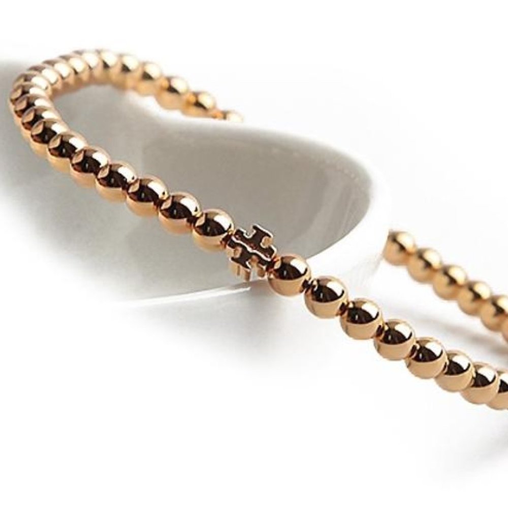 Tory Burch Bracelet Gold Beaded Logo New